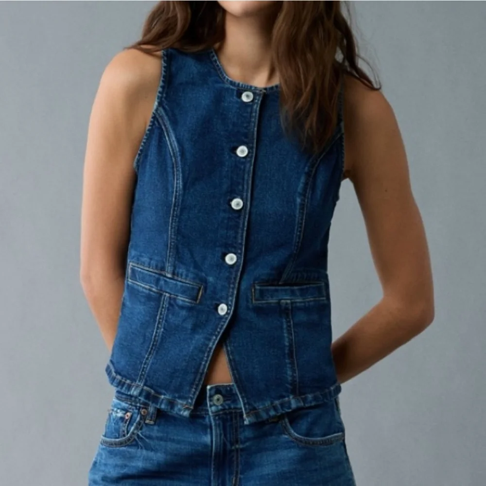 American Eagle Denim Longline Vest Size Medium - Picture 1 of 7